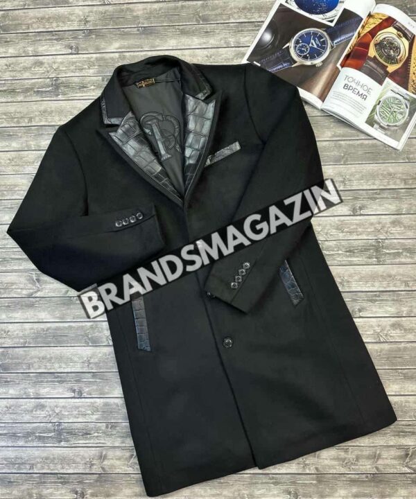 Кашемировое пальто Stefano Ricci вставка из кожи крокодила BM47428775277 Кашемировое пальто Stefano Ricci вставка из кожи крокодила BM47428775277