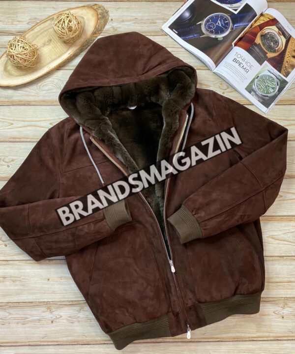 Бомбер Brunello Cucinelli из натуральной замши на меху бобра BM46293824977